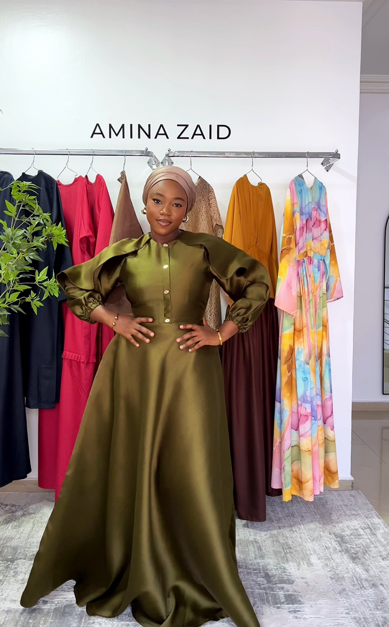 (Shinny Face Mikado) Olive Naima Dress - Size 20