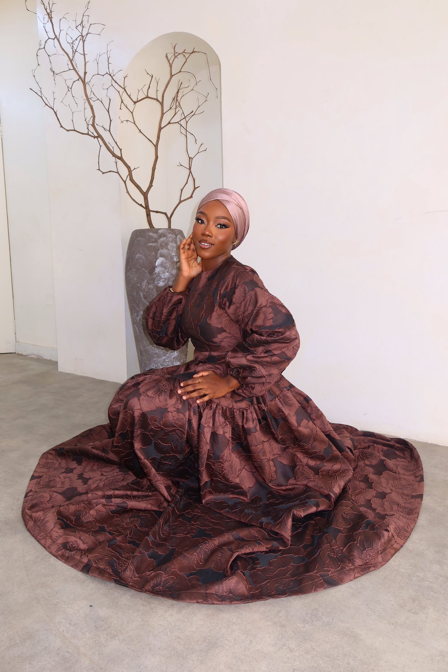 Samira Brocade Dress - Chocolate
