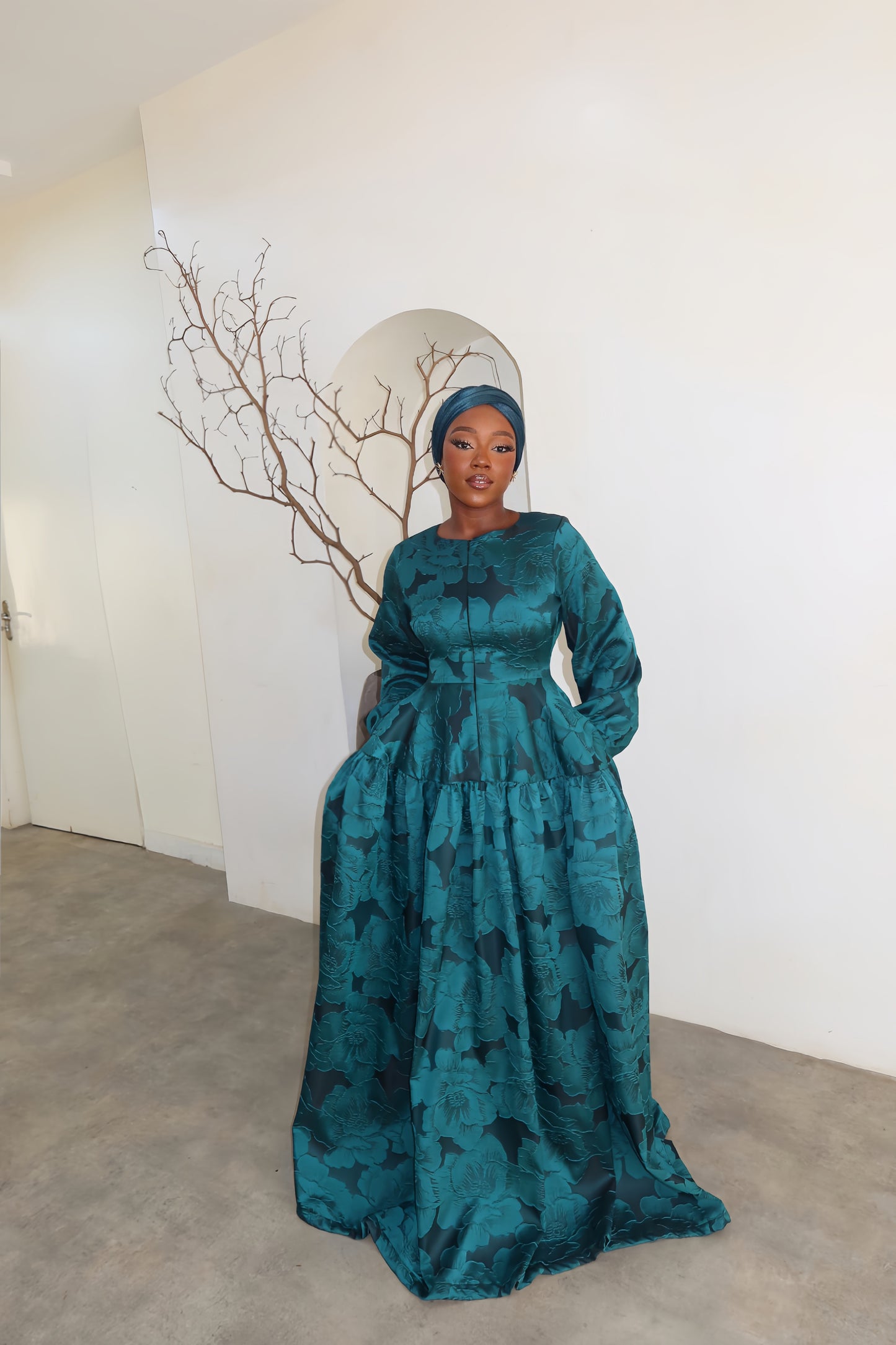 Samira Brocade Dress - Green