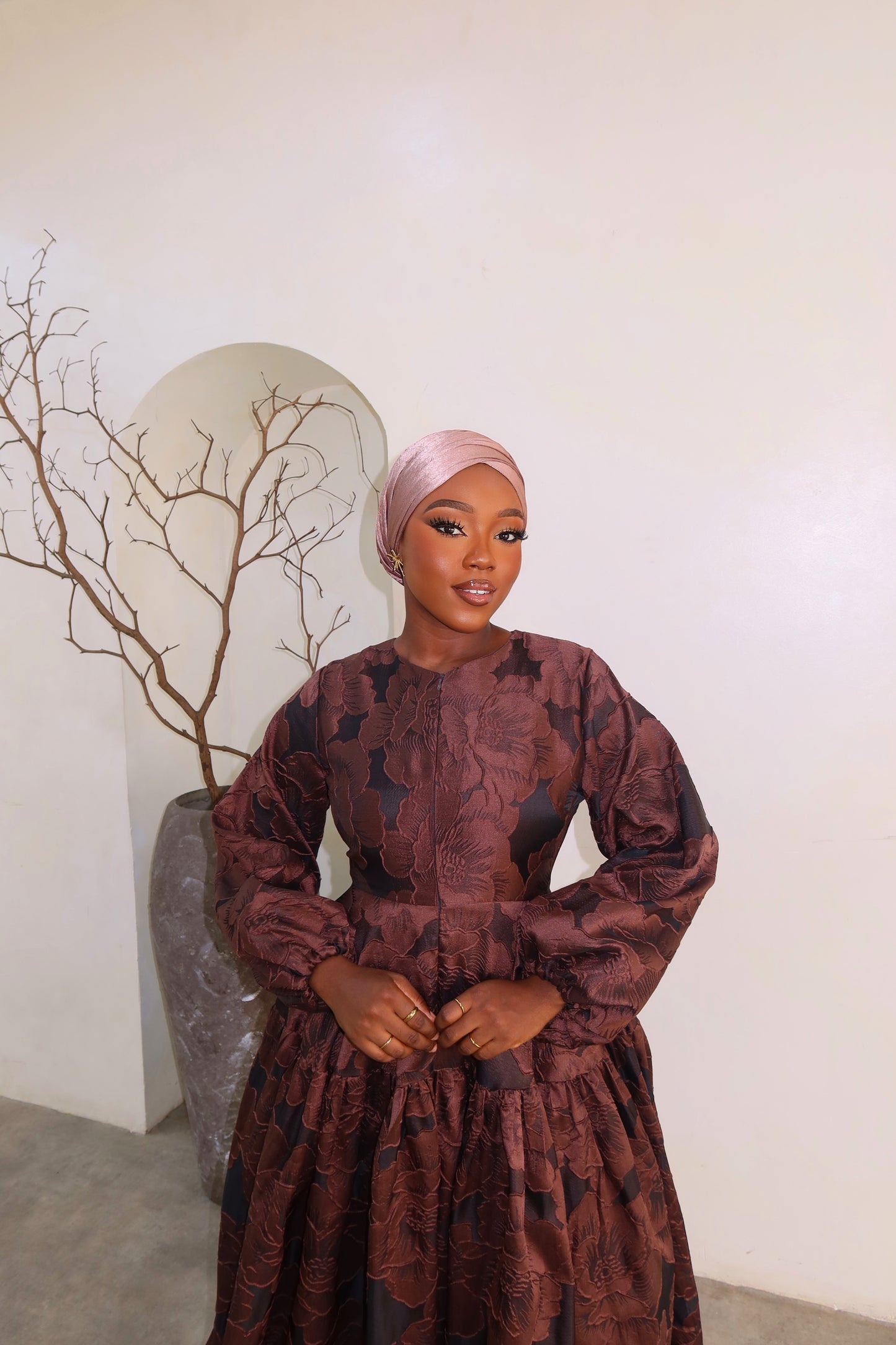Samira Brocade Dress - Chocolate