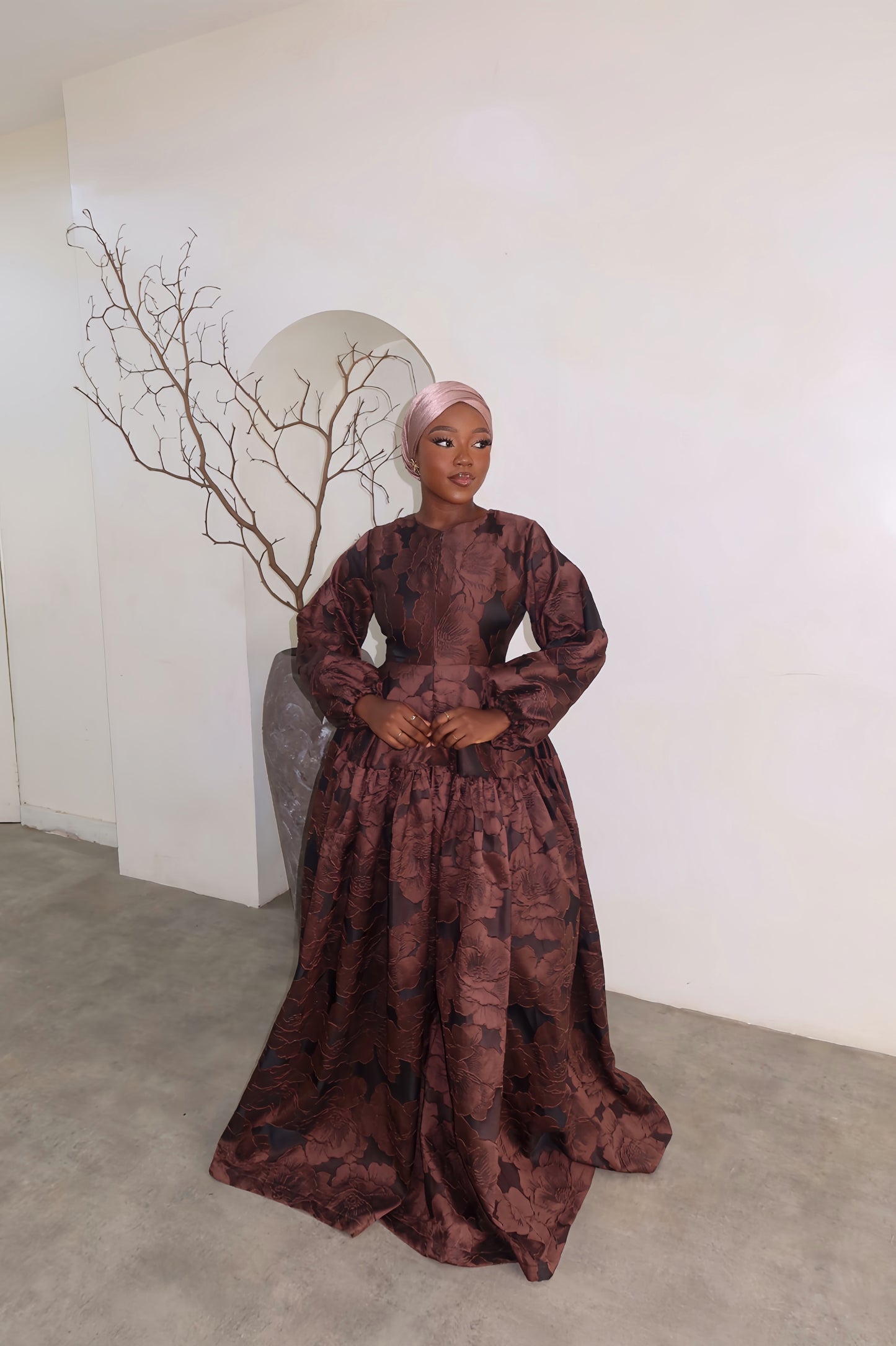 Samira Brocade Dress - Chocolate