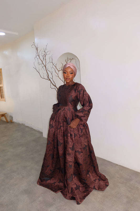Samira Brocade Dress - Chocolate