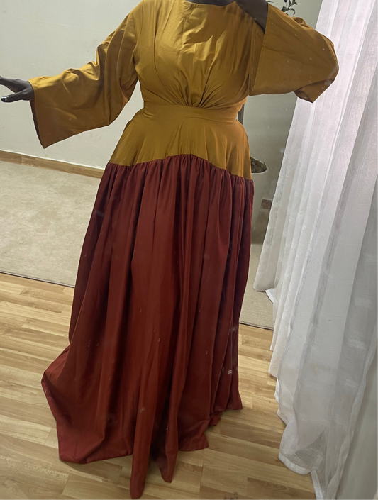 (Mustard/Coral) Yara Two Tone Dress - Size 12