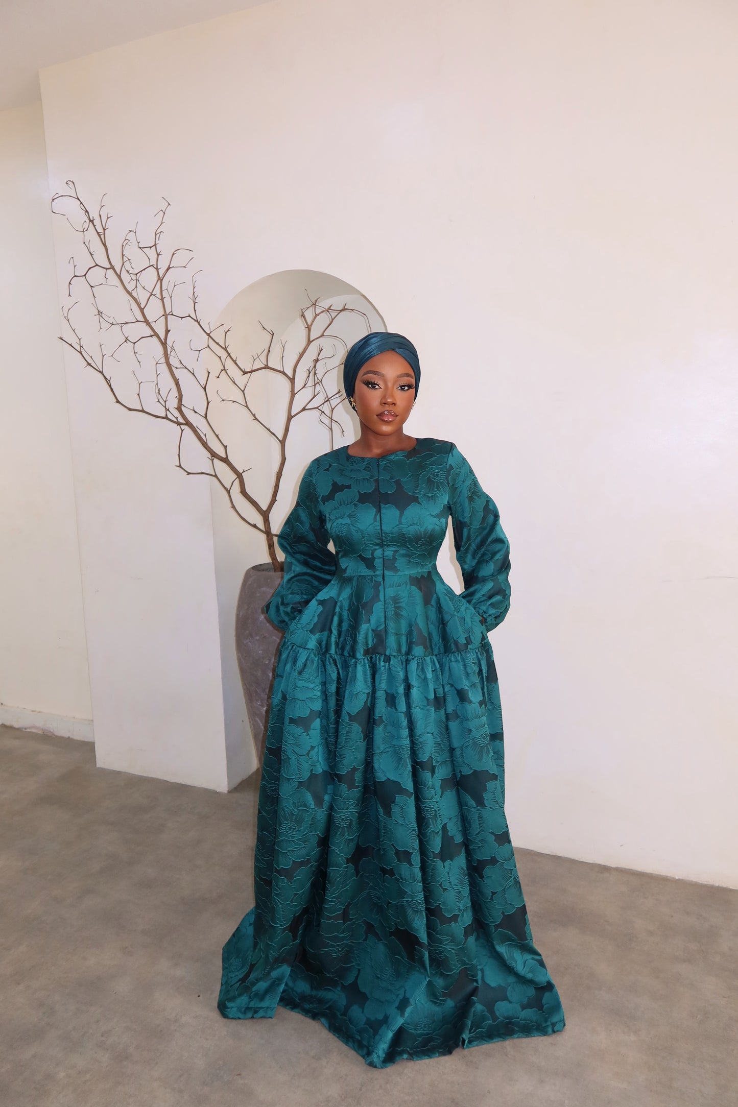 Samira Brocade Dress - Green