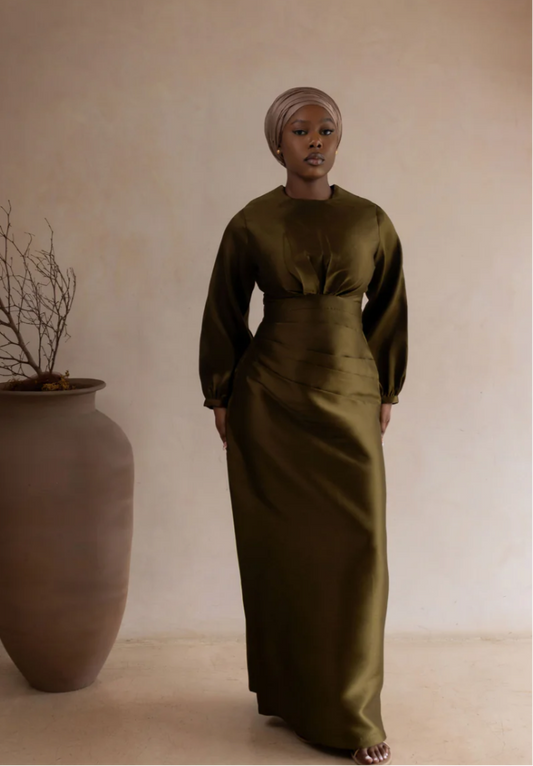 (Shinny Face Mikado) Olive Fay Dress - Size 14