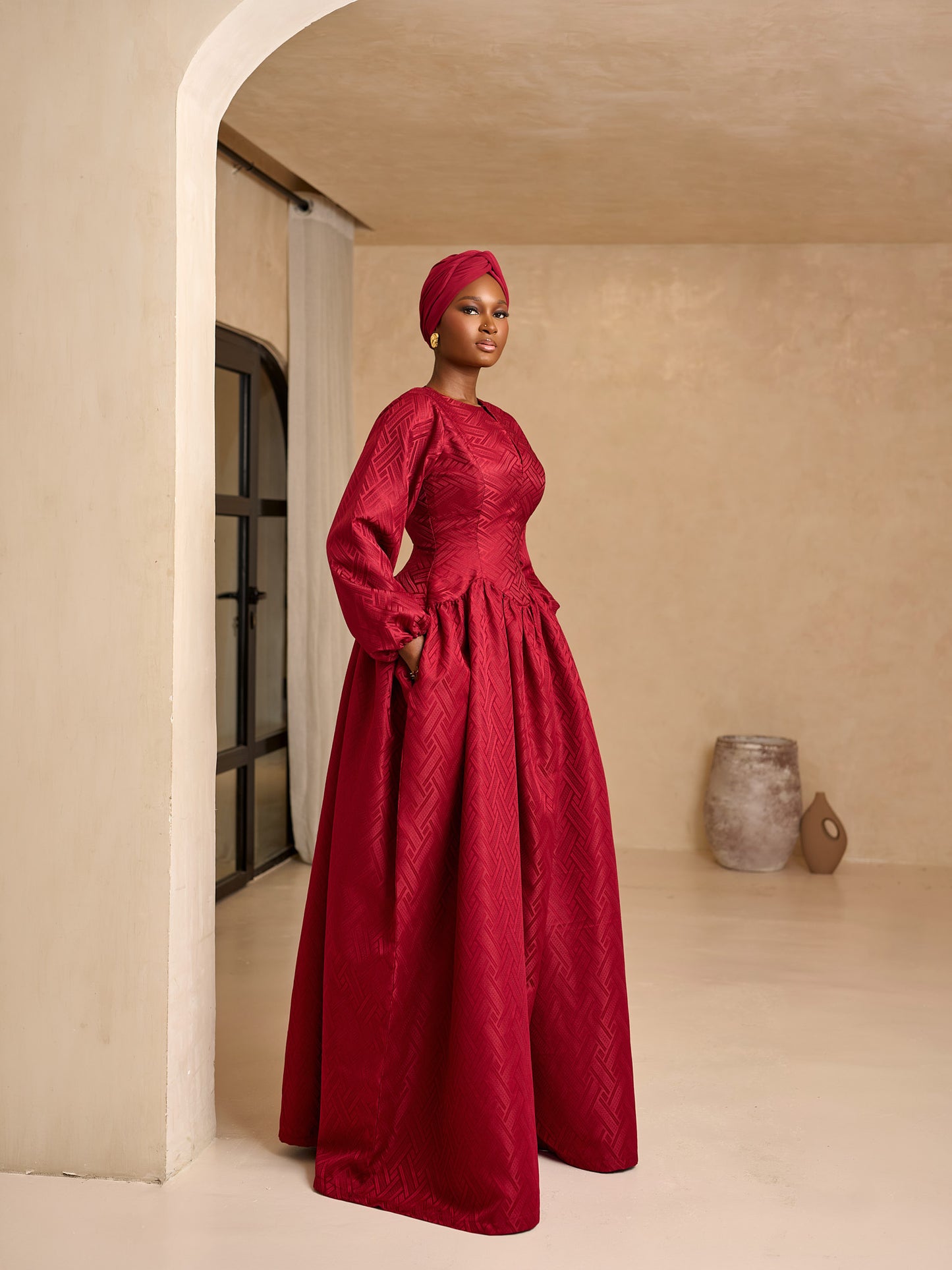 Aya Damask Dress - Peach