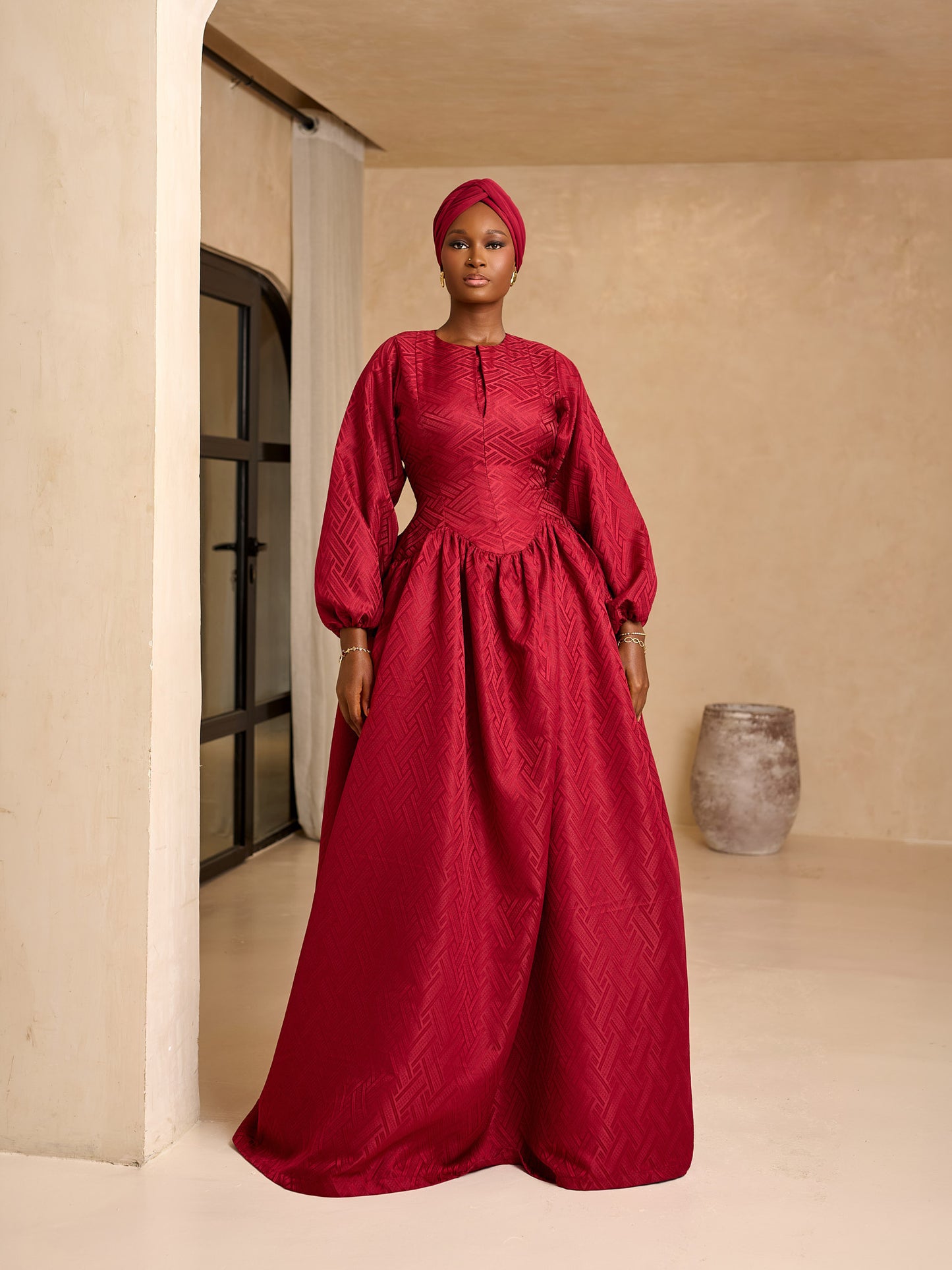 Aya Damask Dress - Peach