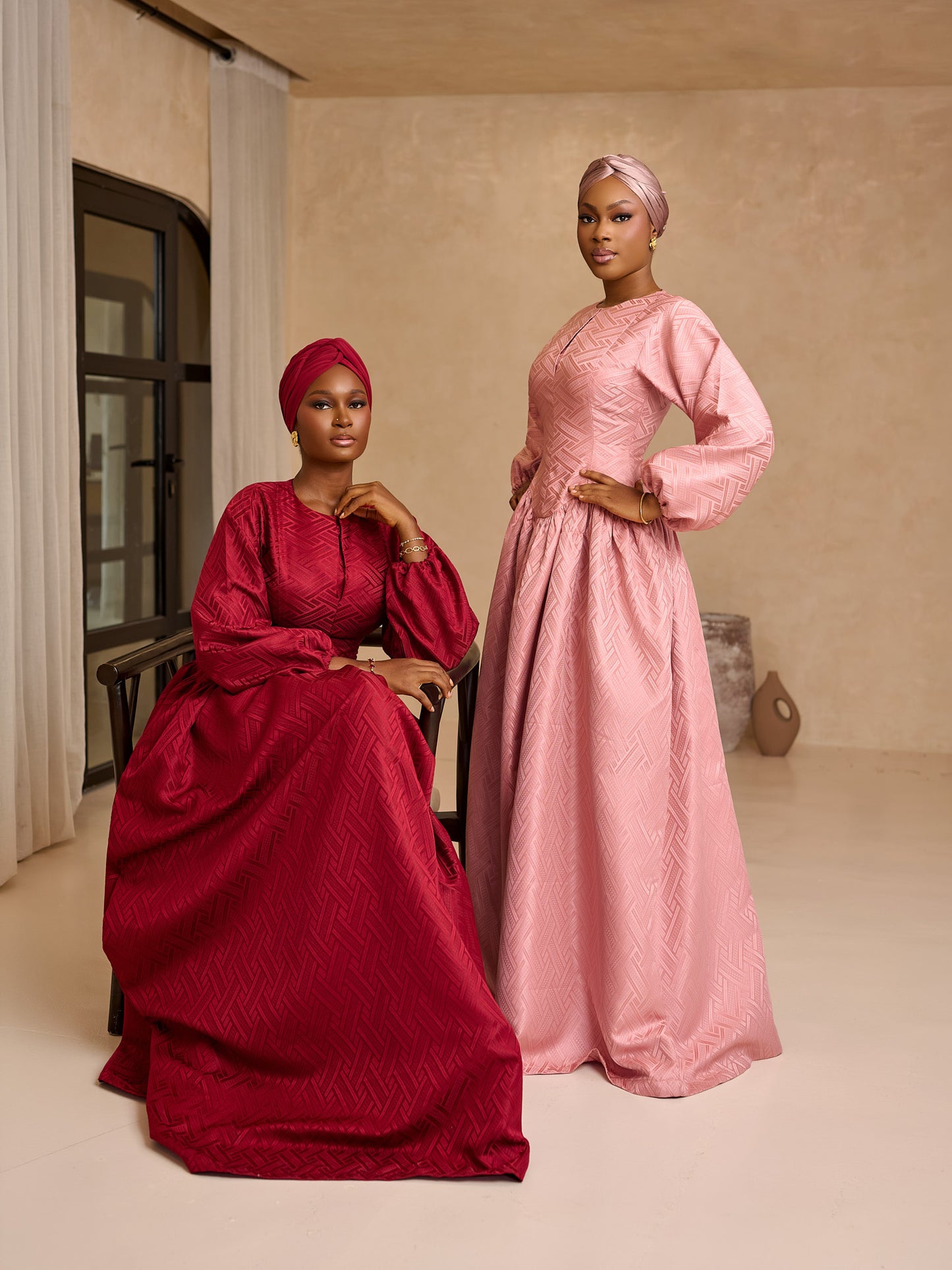 Aya Damask Dress - Peach