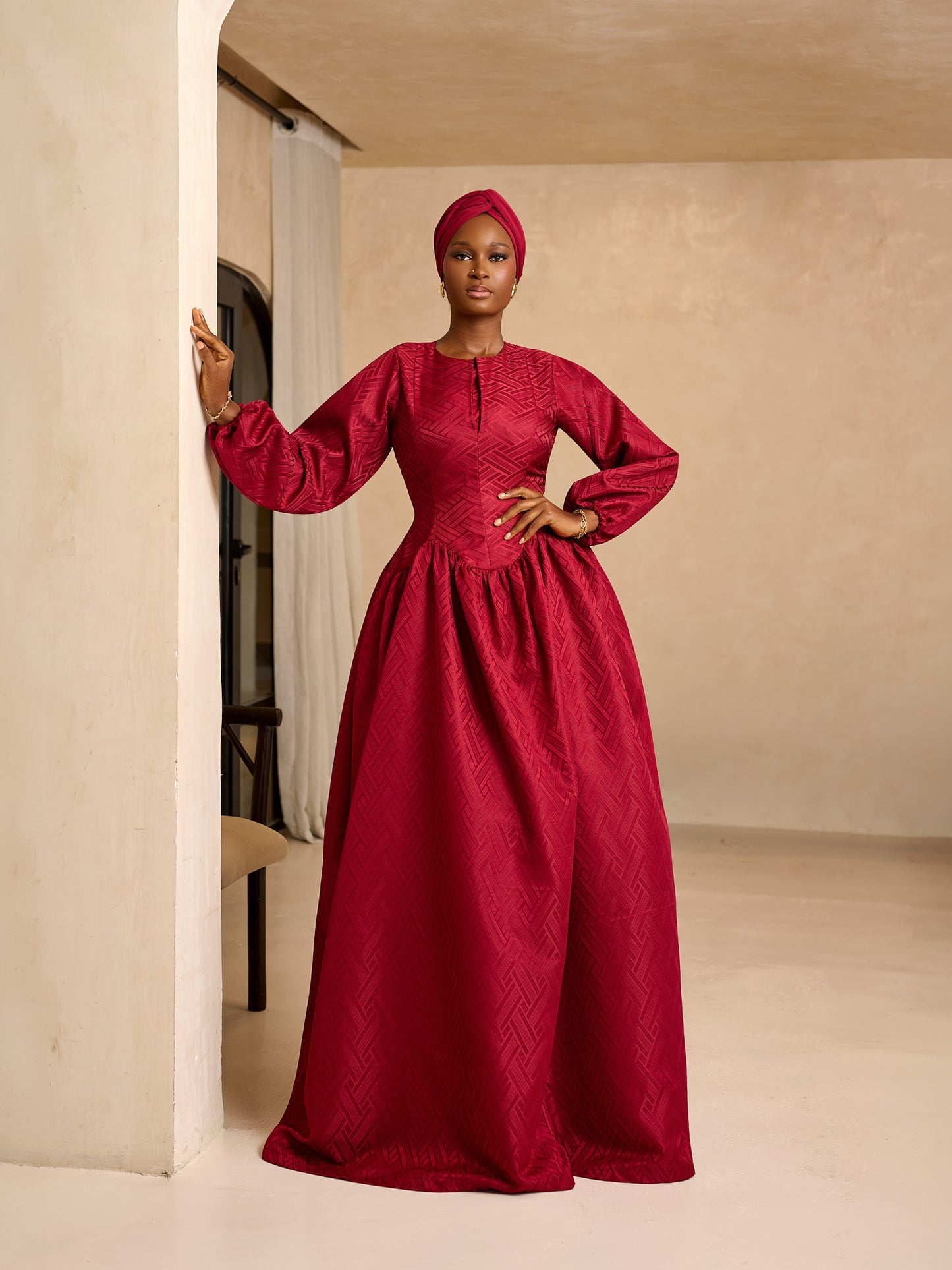 Aya Damask Dress - Peach