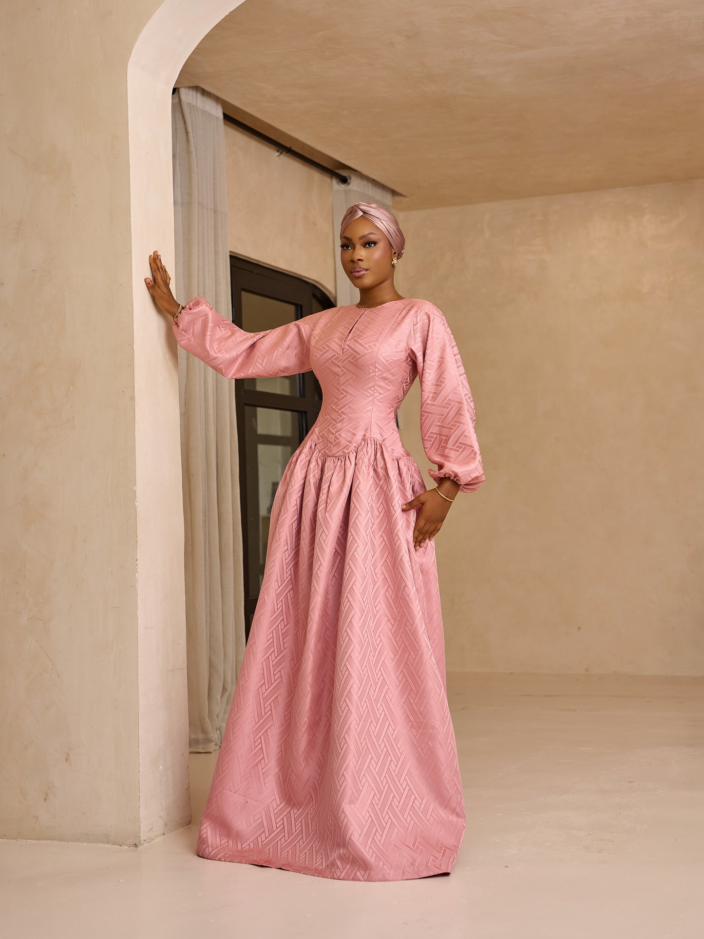 Aya Damask Dress - Peach
