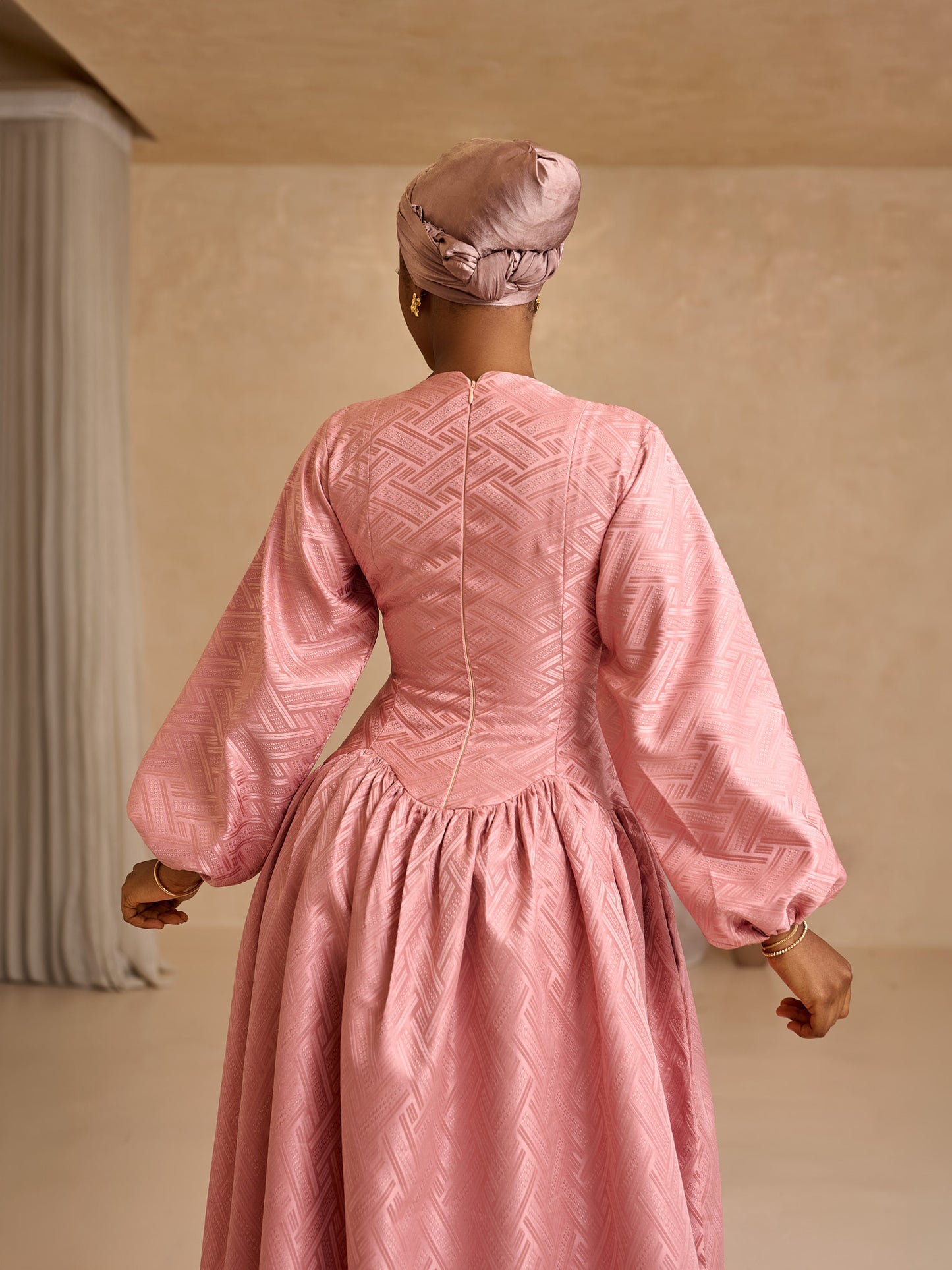 Aya Damask Dress - Peach